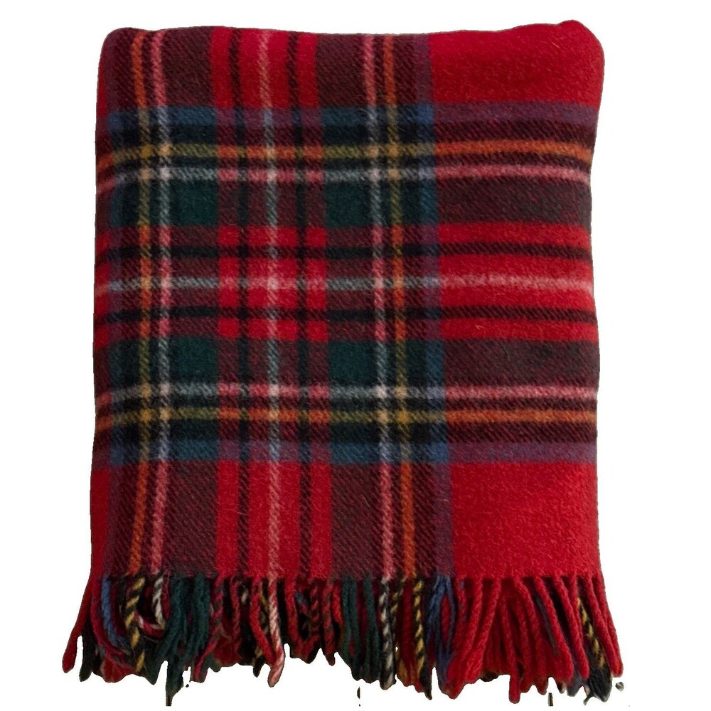 St Andrews Woollen Mill Scotland Wool Blanket Royal Stewart Fringed Throw 56x66